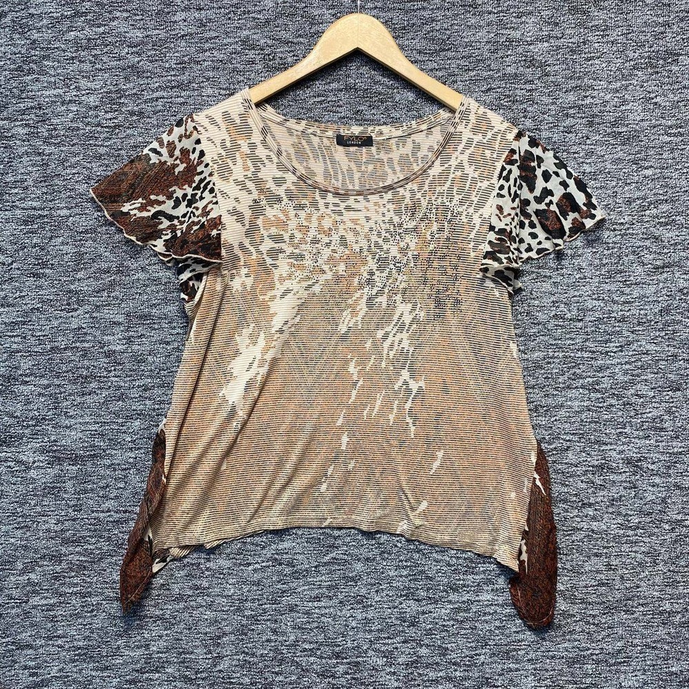 FYLO London Top Women XL Tan Cheetah Mix Animal‎ Print Sharkbite Y2K Grunge